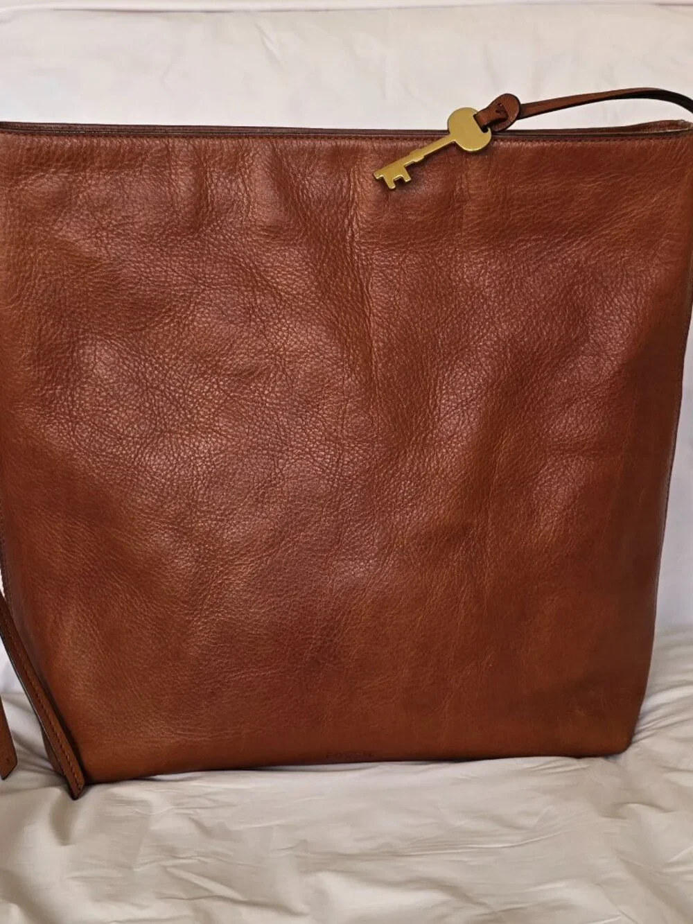 Fossil Maya Small Hobo Bag Cognac Brown Pebbled Leather Shoulder Purse